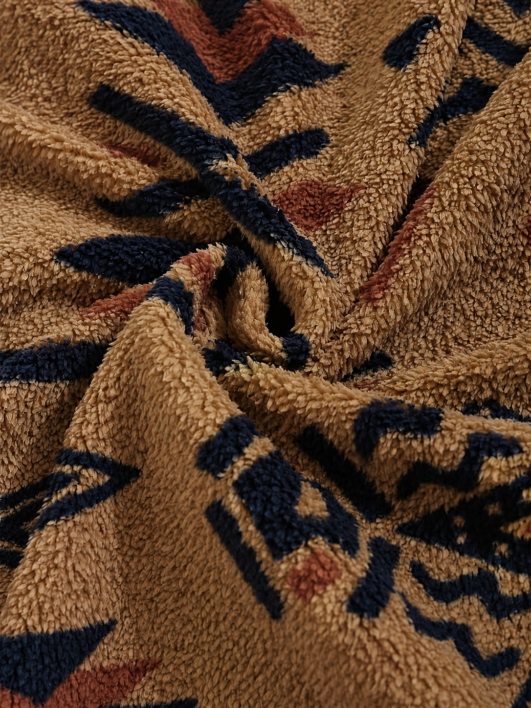 Bruine Dames Teddy Jas Met Opstaande Kraag En Geometrisch Patroon