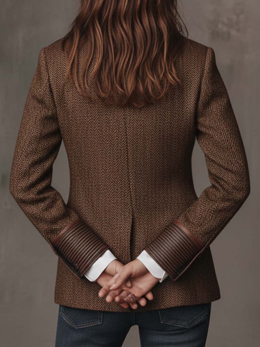 Vintage Blazer Dames – Visgraat Colbert Met Borduursel