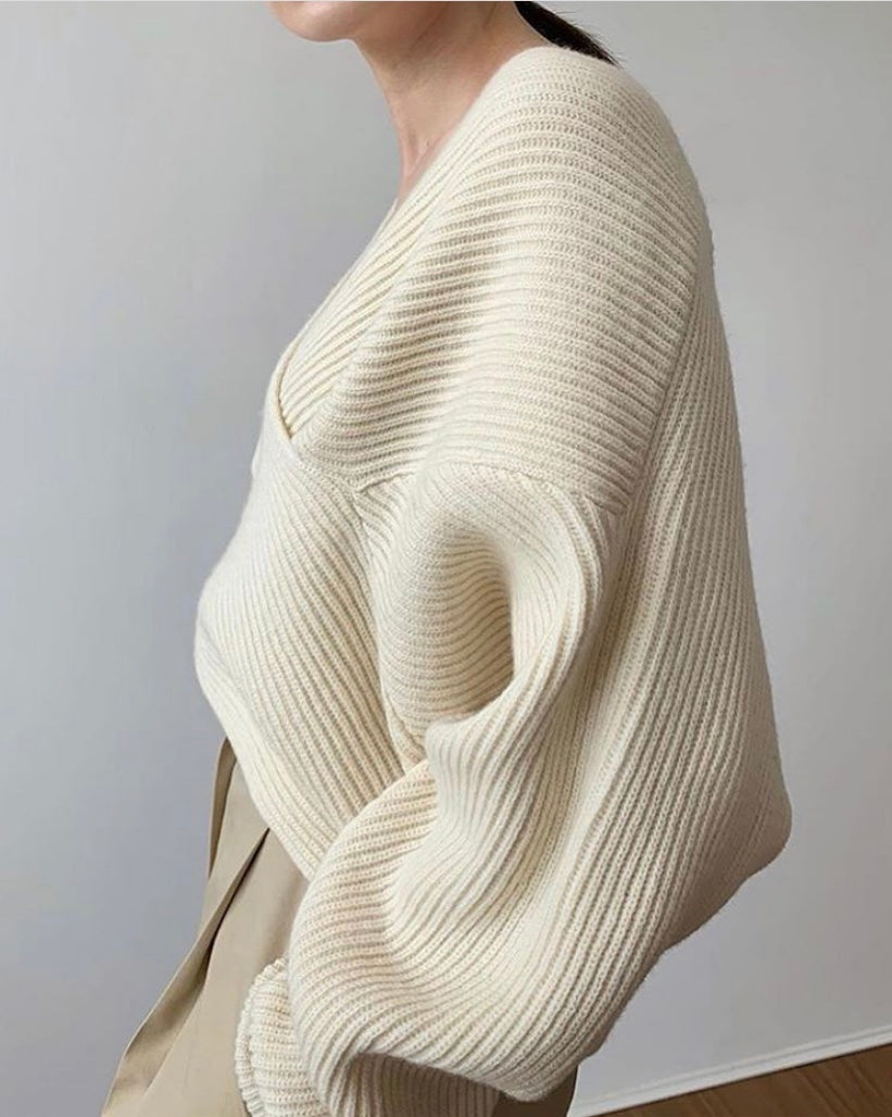 Gebreide Overslagtrui Dames – Sweater Met Gekruist Voorpand