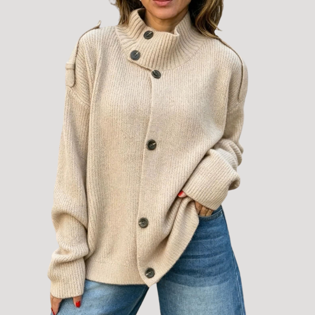 Dames Vest Met Hoge Kraag En Asymmetrische Knoopsluiting