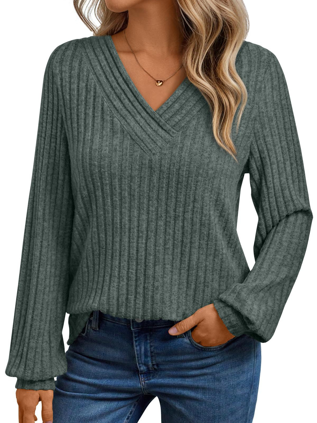 Ribgebreide Trui Dames – Sweater Met V-Hals