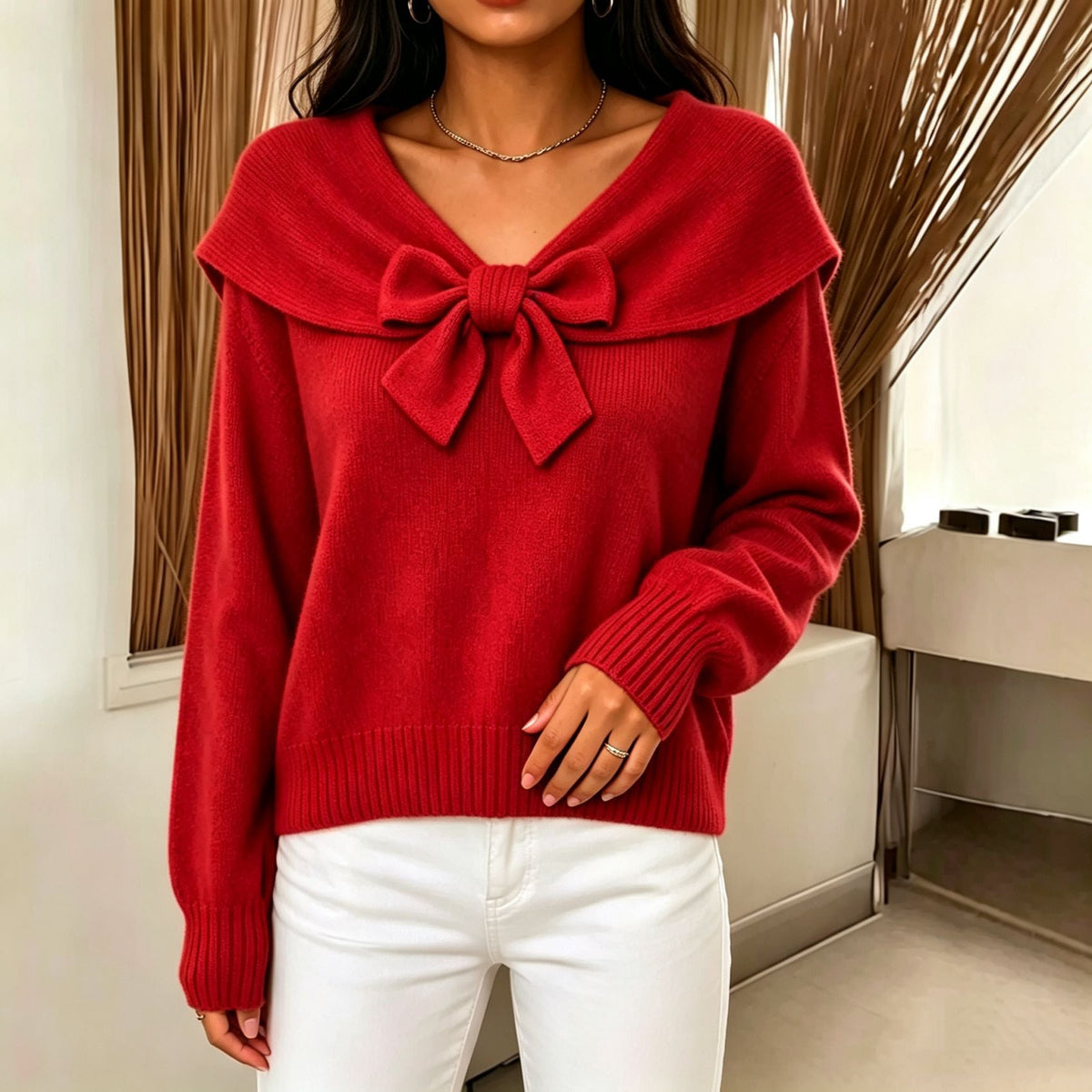 Elegante Trui Dames Met Strik – Gebreide Trui