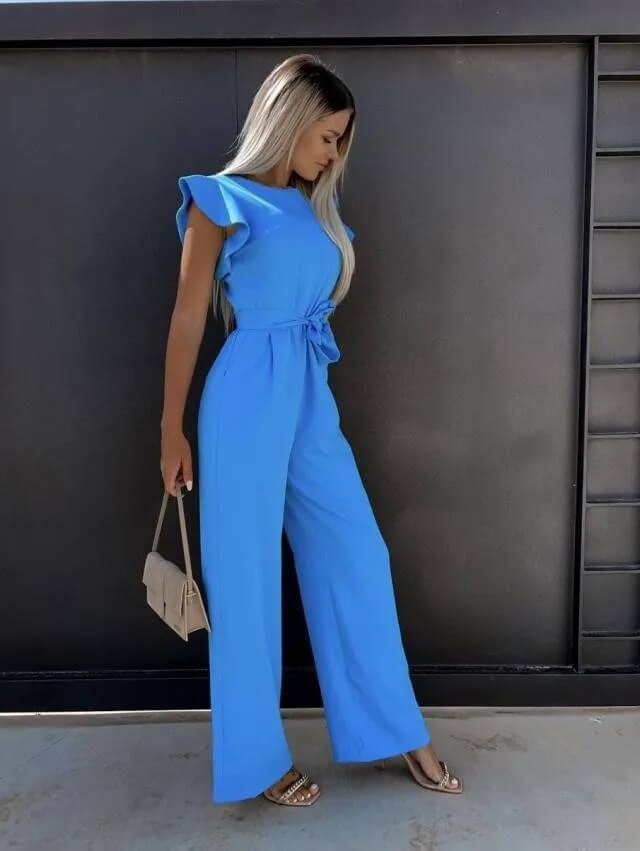 Elegante Jumpsuit Voor Dames Met Ruchesmouwen En Ceintuur