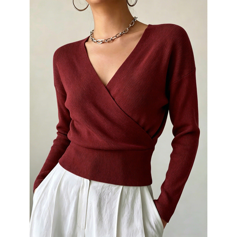 Korte Overslagtrui Dames – Cropped Sweater Met Lange Mouwen