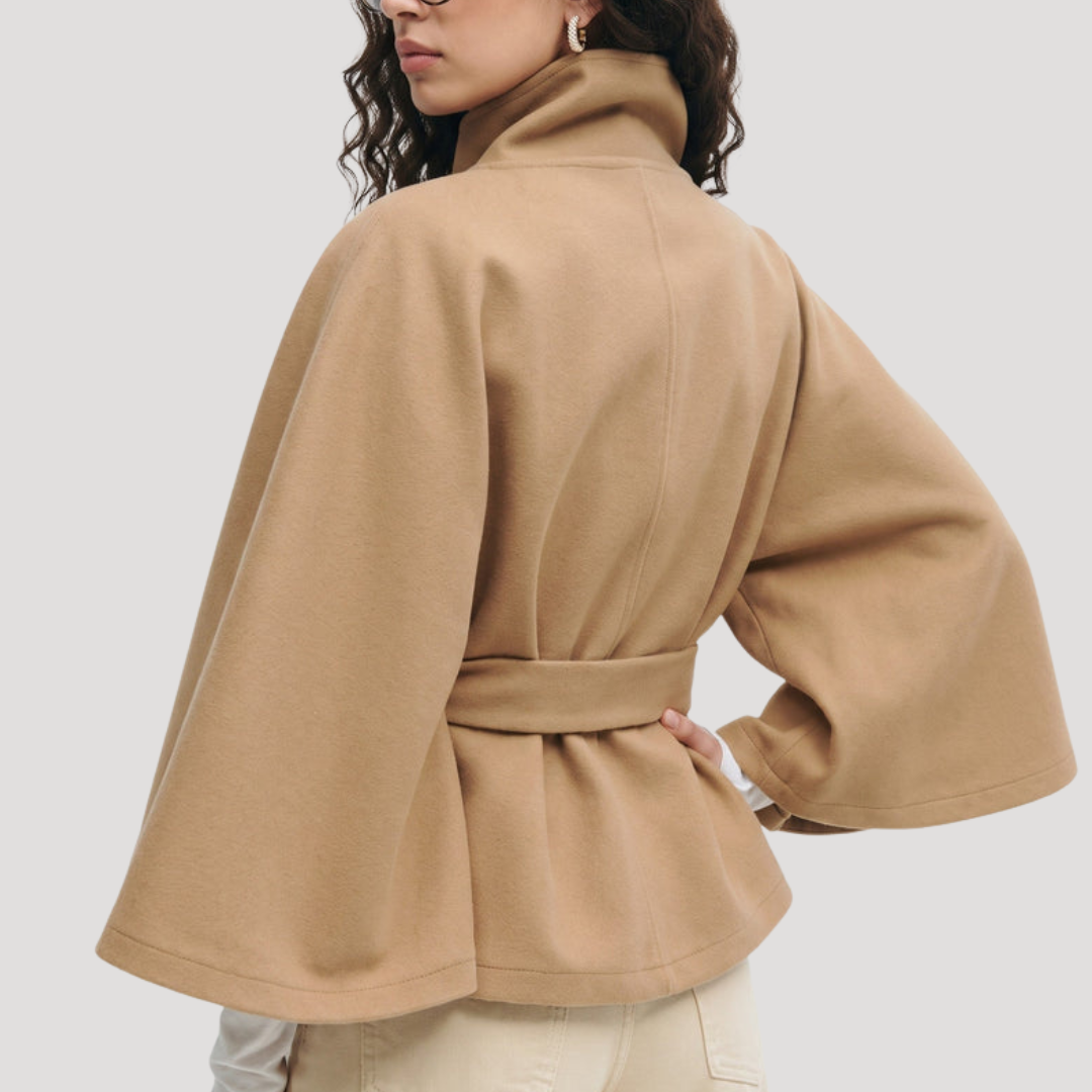 Dames Poncho Jas Met Wijde Mouwen En Strikceintuur