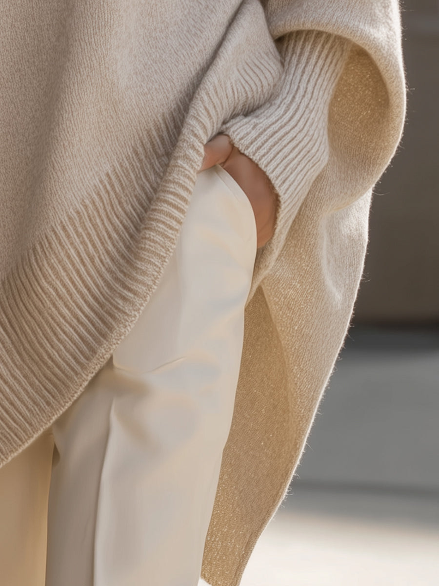 Oversized Dames Poncho Trui Met Puntige Zoom