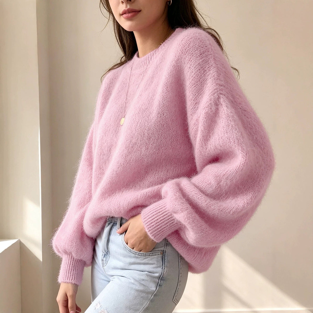 Zachte Gebreide Trui Dames – Oversized Trui Met Ballonmouwen