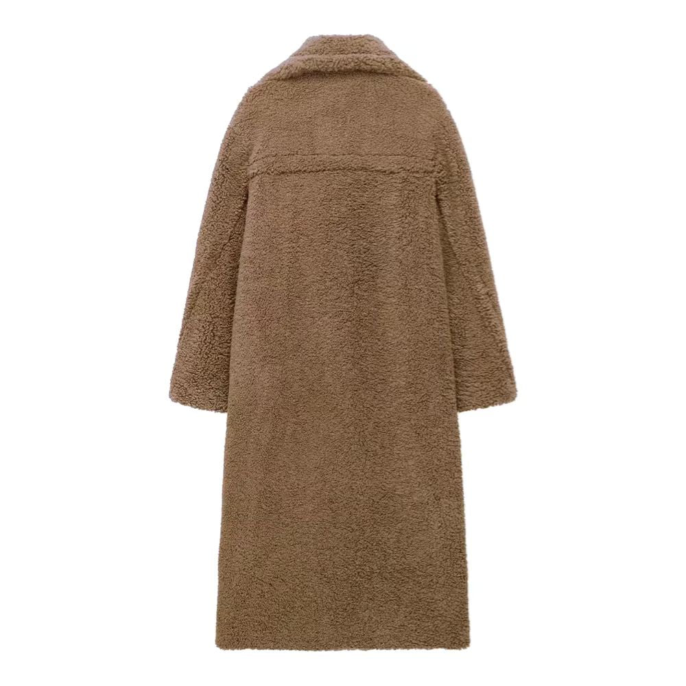 Chique Lange Teddy Jas Voor Dames Met Reverskraag En Zakken