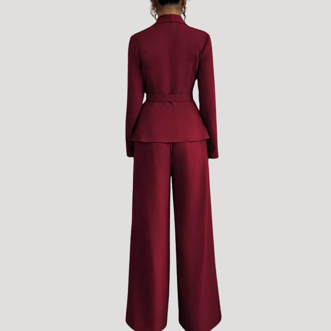 Luxe Dames Pak Met Getailleerde Blazer En Wijde Pantalon