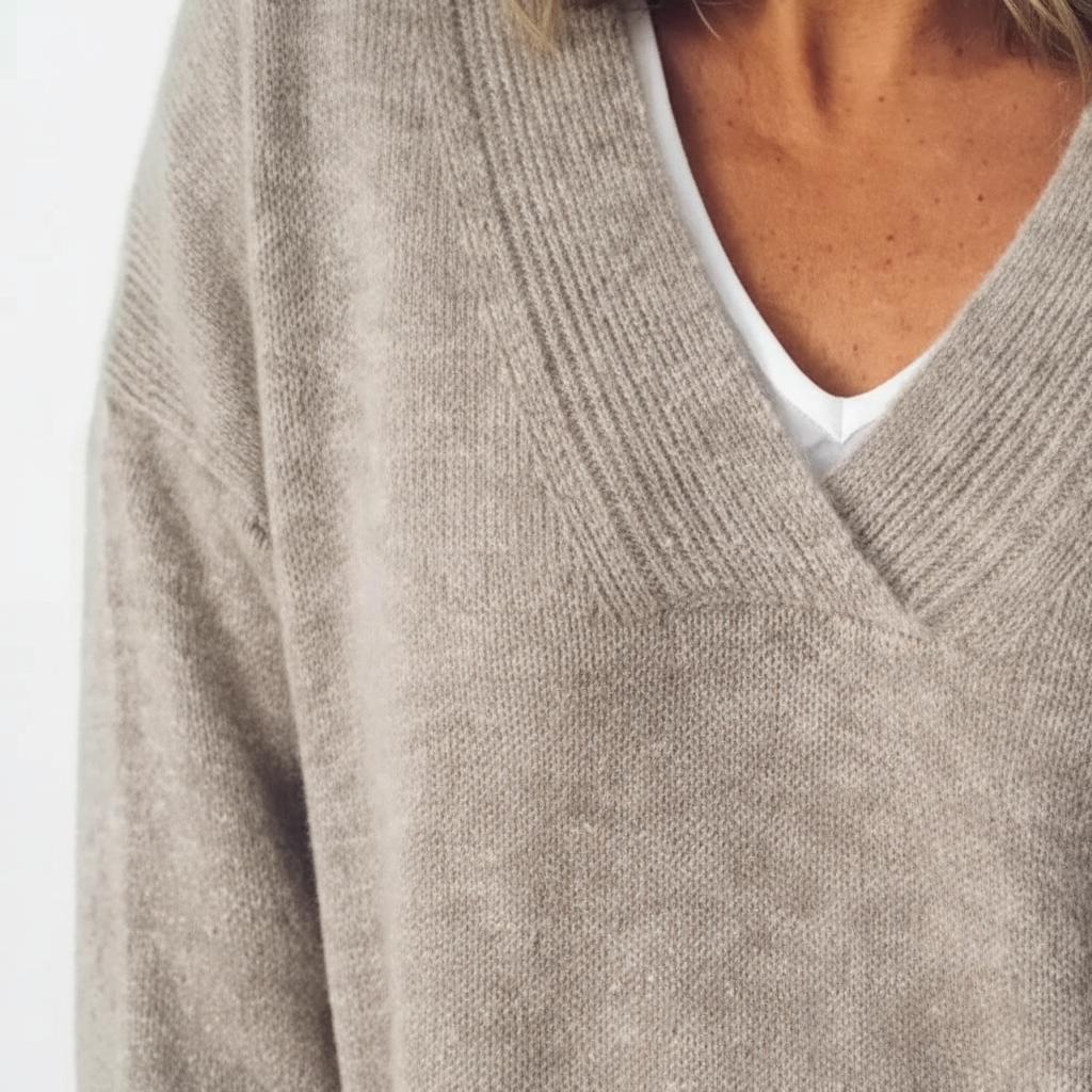 Dames Oversized Gebreide Trui Met Diepe V-Hals En Lange Mouwen