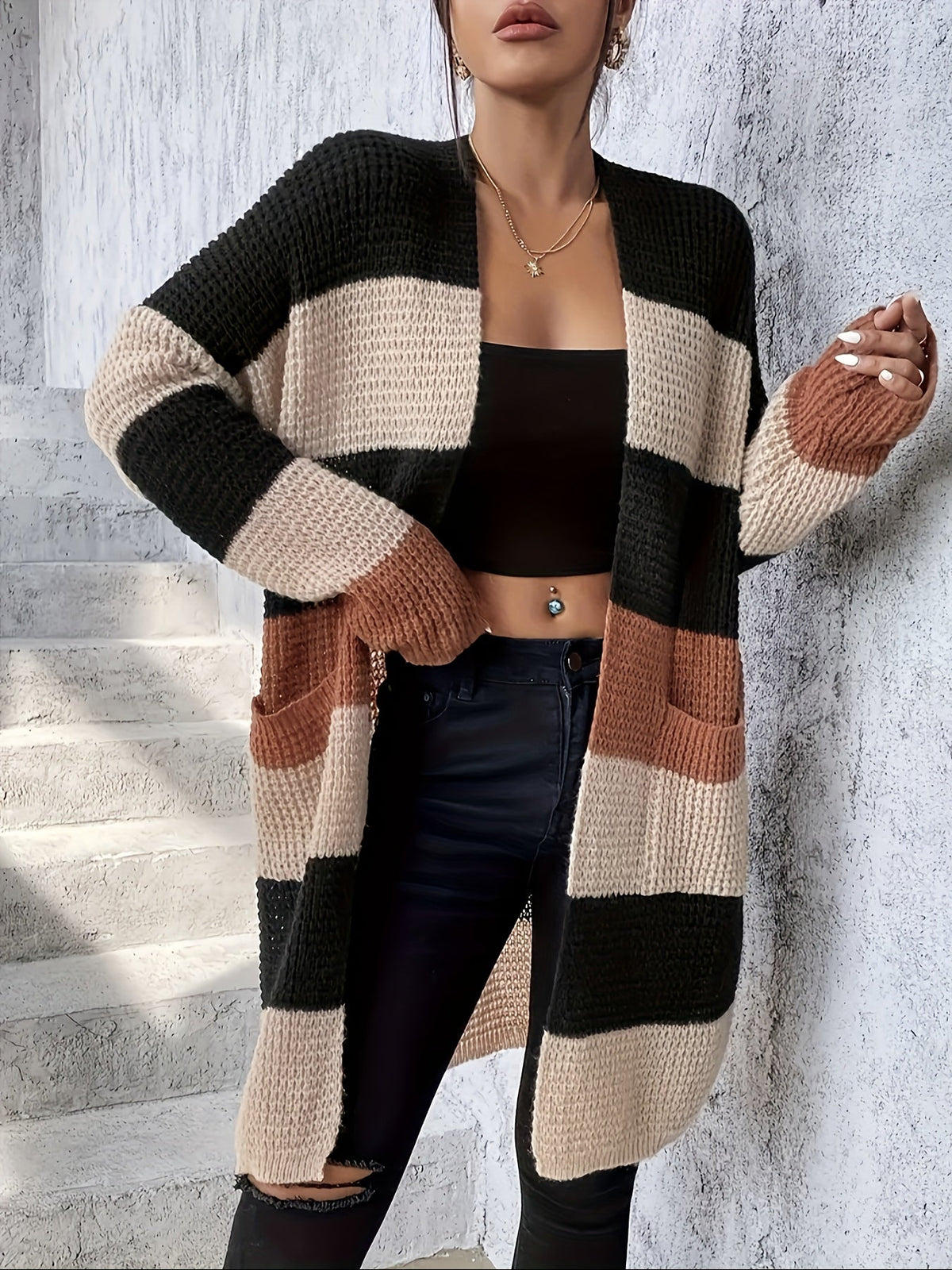 Lang Colorblock Vest Dames – Cardigan Met Kleurvlakken