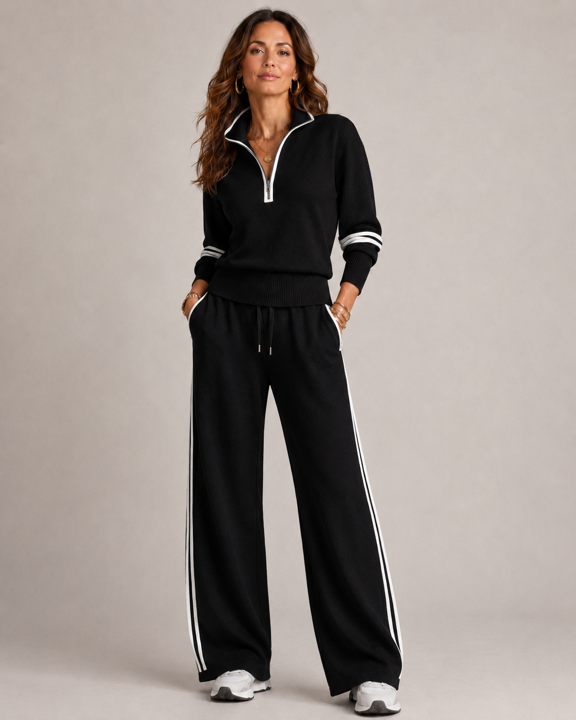 Dames Co-ord Set Met Halve Rits En Joggingbroek