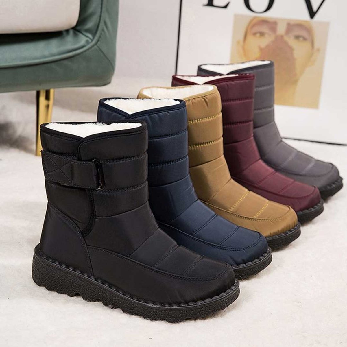 Warme Snowboots Dames – Enkellaarsjes Met Pluchevoering
