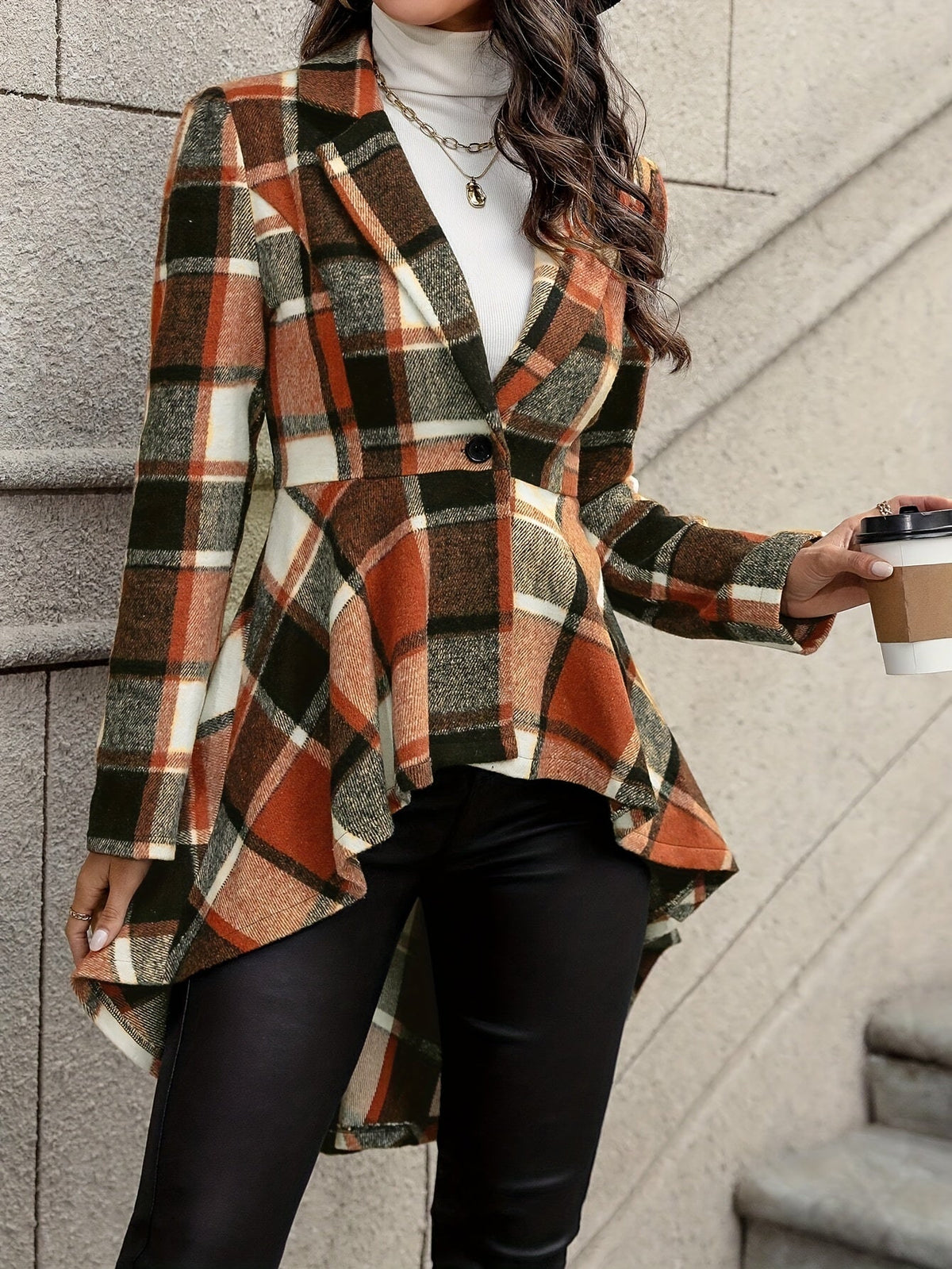 Geruit Jasje Dames – Getailleerde Blazer Met Drapering