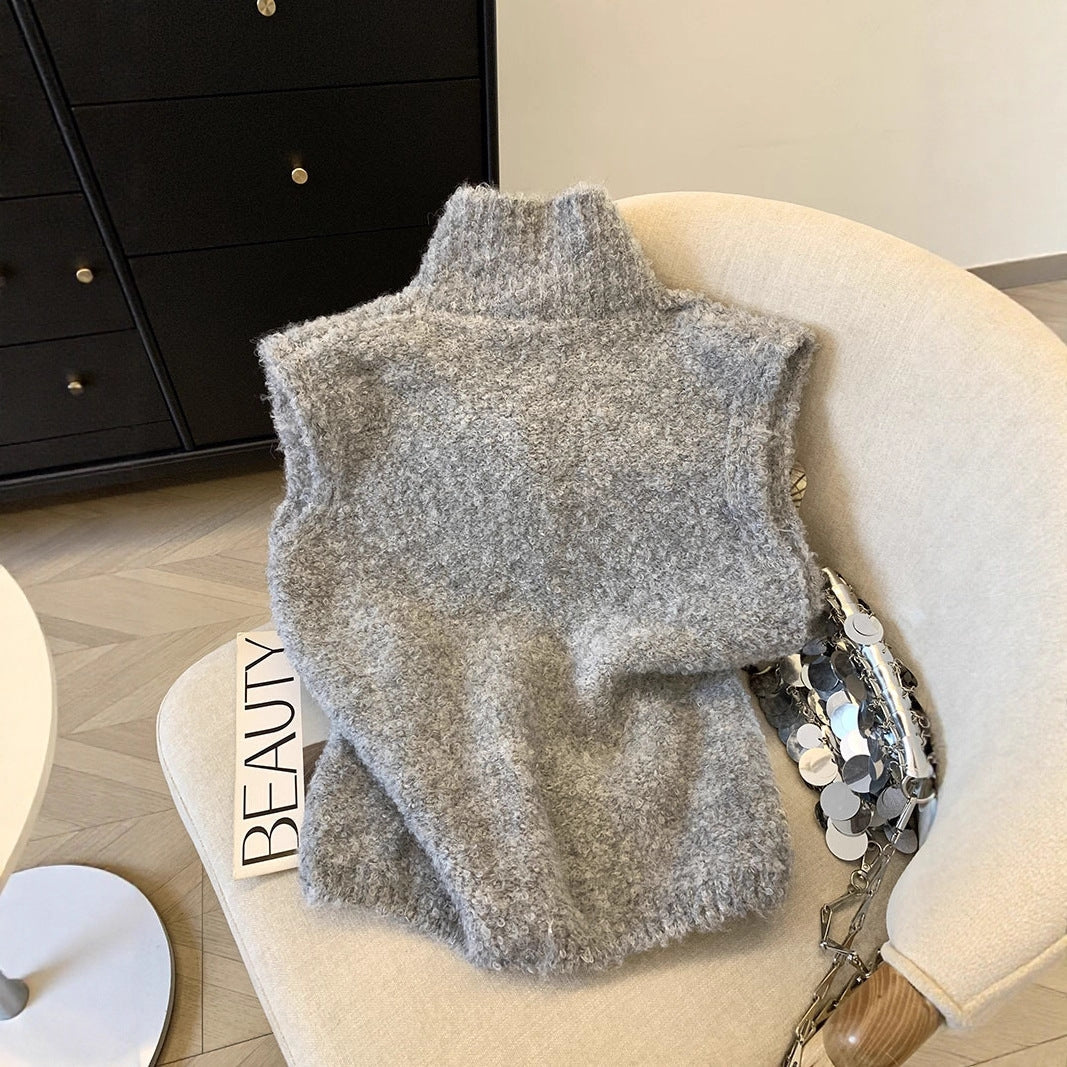 Zachte Dames Gilet Met Hoge Kraag En Knoopsluiting