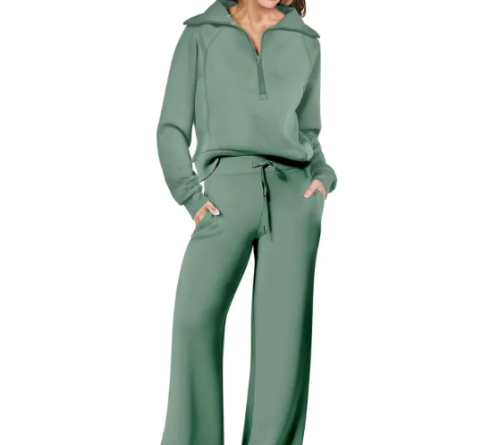 Casual Loungewear Set Voor Dames Met Blouse En Wijde Broek