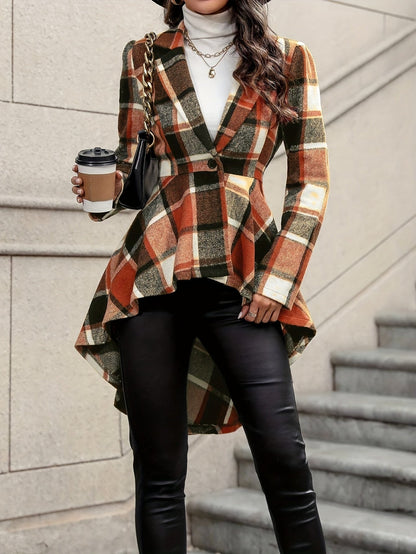 Geruit Jasje Dames – Getailleerde Blazer Met Drapering