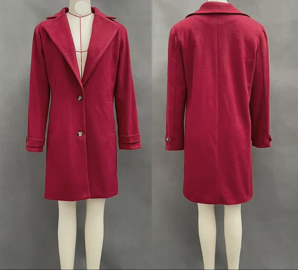 Chique Mantel Dames – Halflange Vintage Jas Met Revers