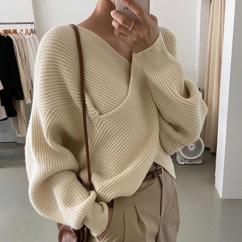 Gebreide Overslagtrui Dames – Sweater Met Gekruist Voorpand