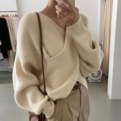 Gebreide Overslagtrui Dames – Sweater Met Gekruist Voorpand