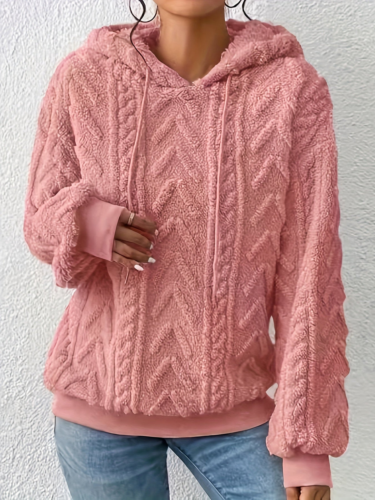Fleece Hoodie Dames – Kabelpatroon & Capuchon