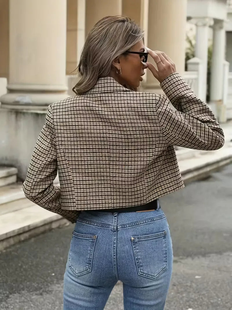 Korte Geruite Blazer Dames – Cropped Jasje & Colbert