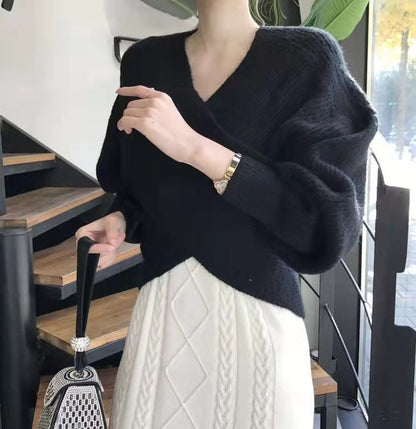 Gebreide Overslagtrui Dames – Sweater Met Gekruist Voorpand