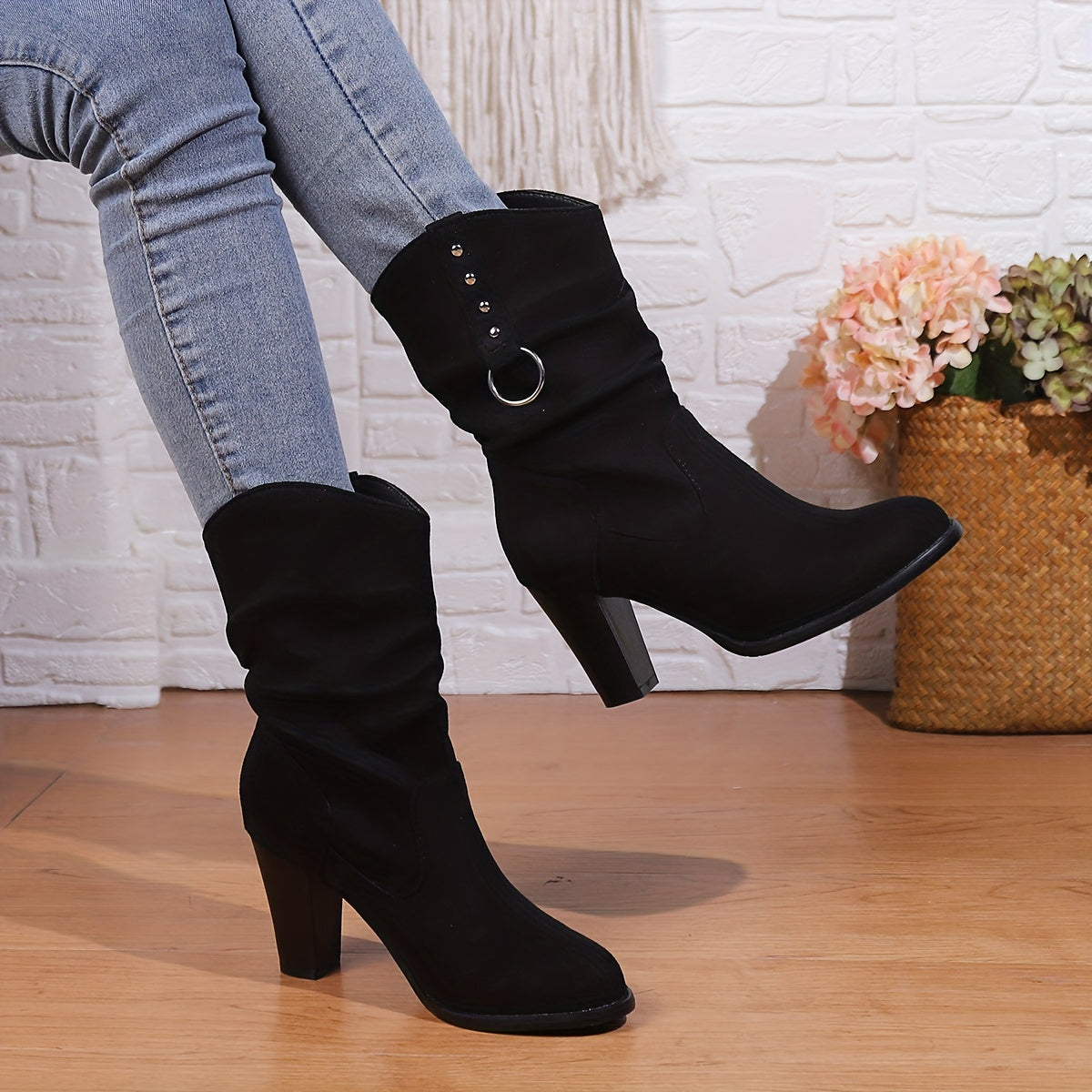 Enkellaarzen Met Hak Dames – Suède Look Boots