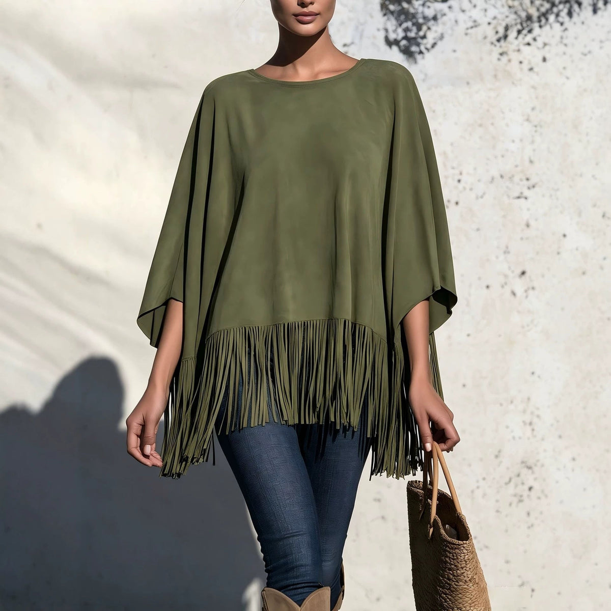 Losvallende Blouse Dames Met Franjes – Top Met Ronde Hals
