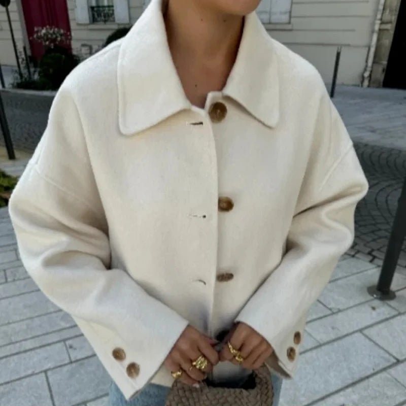 Oversized Dames Korte Wollen Jas Met Wijde Mouwen