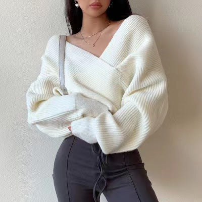 Off Shoulder Trui Dames – Gebreide Trui Met V-Hals