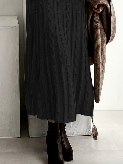 Maxi Sweaterjurk Dames – Lange Gebreide Jurk Met Kabelpatroon