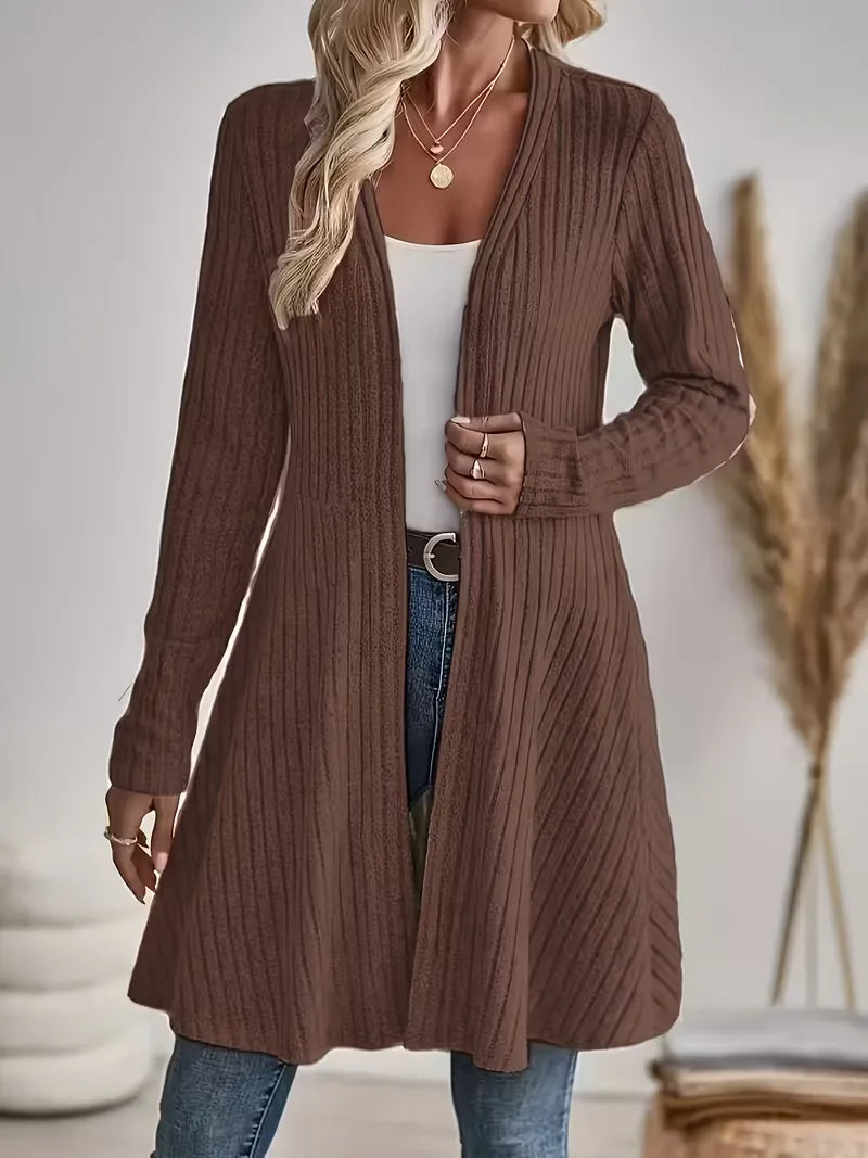 Lang Vest Dames – Gebreide Cardigan Met V-Hals