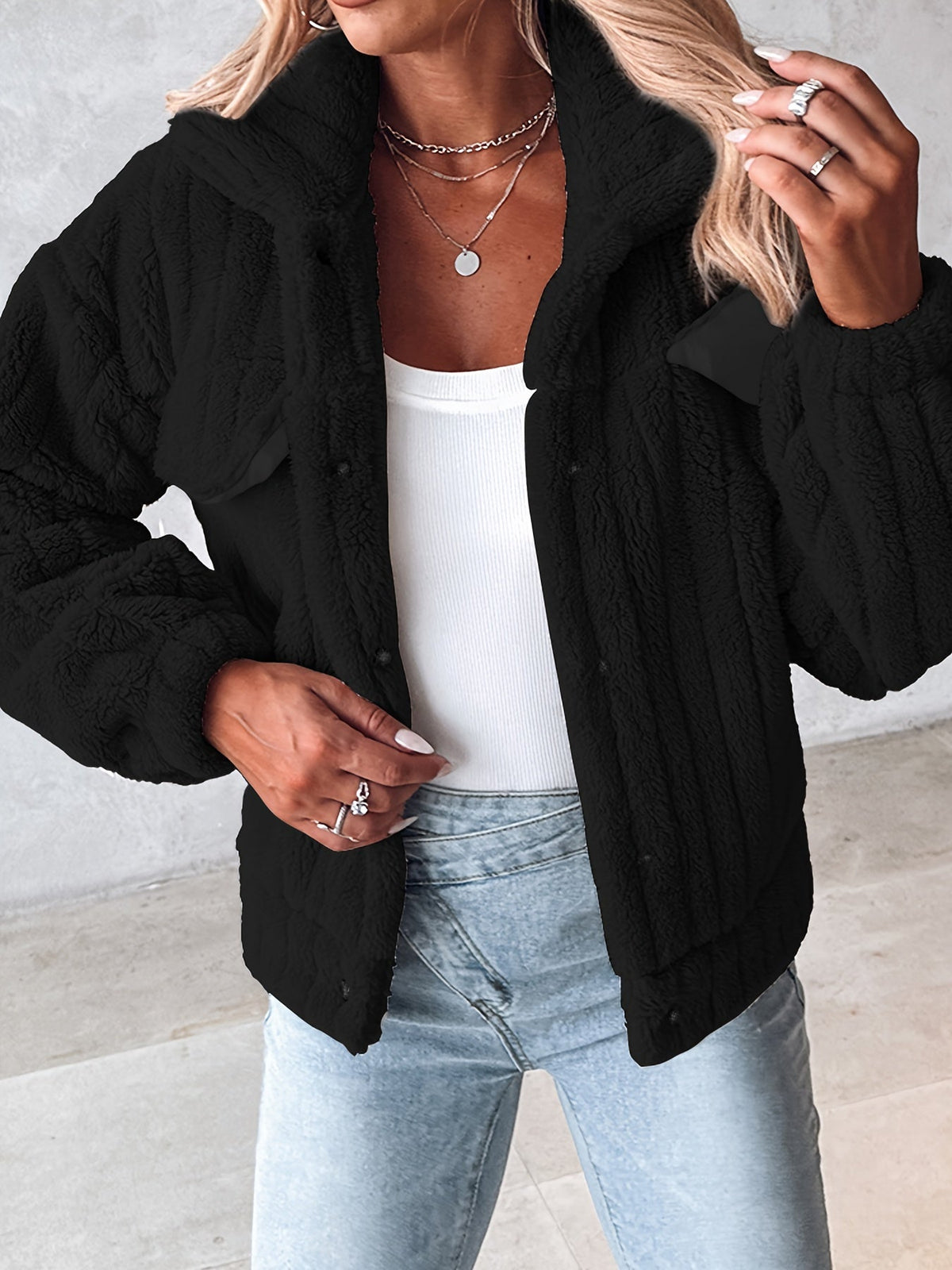 Korte Teddy Jas Dames – Teddy Vest Met Drukknopen