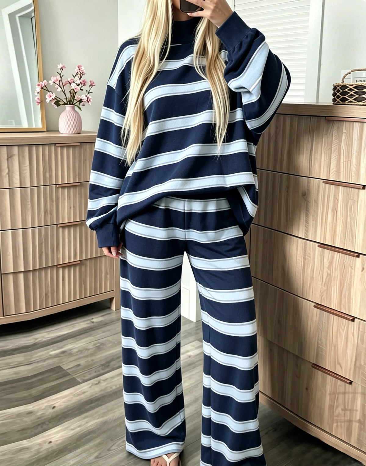 Gestreepte Sweater Set Dames – Tweedelige Loungewear Outfit