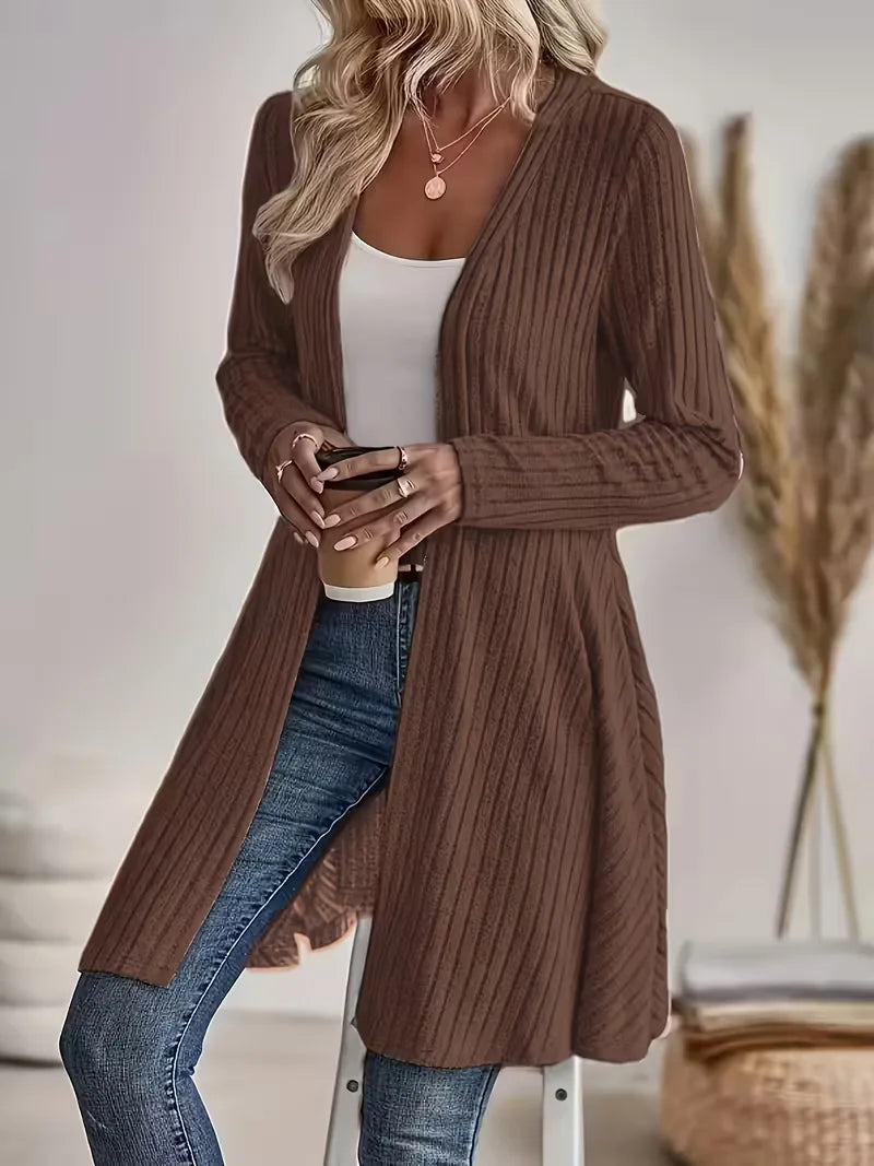 Lang Vest Dames – Gebreide Cardigan Met V-Hals