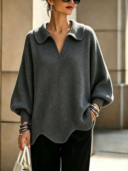 Oversized Trui Dames Met V-Hals – Sweater Met Ballonmouwen