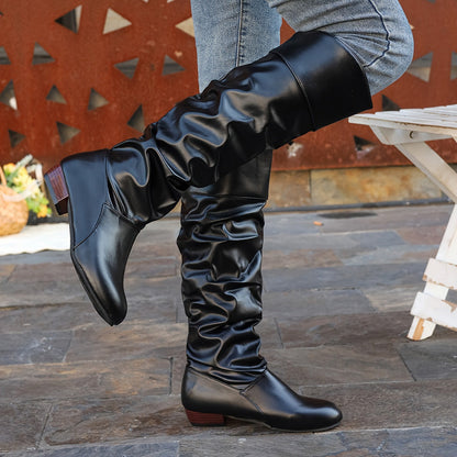Knielaarzen Dames – Laarzen Met Lage Hak
