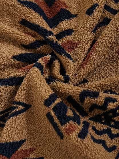 Bruine Dames Teddy Jas Met Opstaande Kraag En Geometrisch Patroon