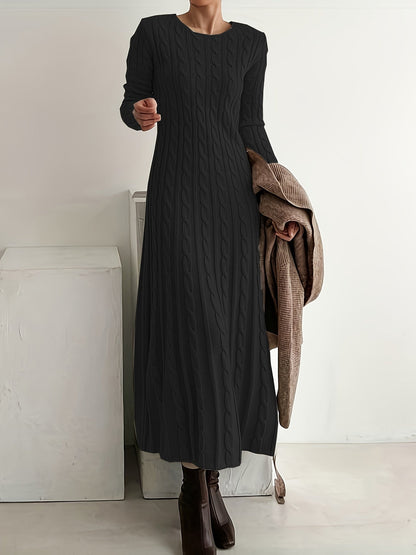 Maxi Sweaterjurk Dames – Lange Gebreide Jurk Met Kabelpatroon