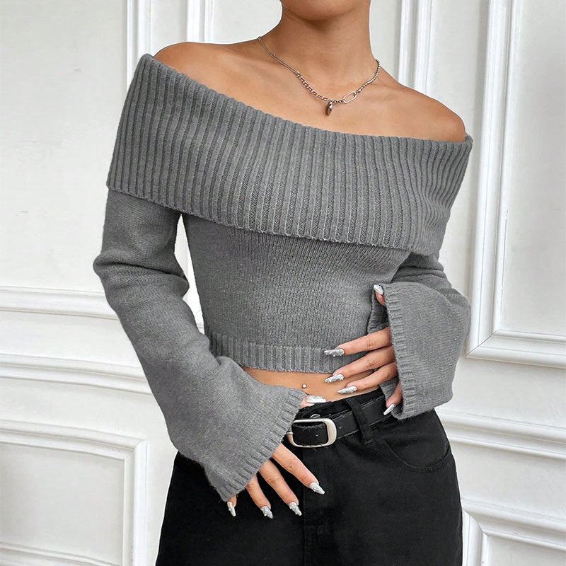 Off Shoulder Trui Dames – Korte Gebreide Sweater