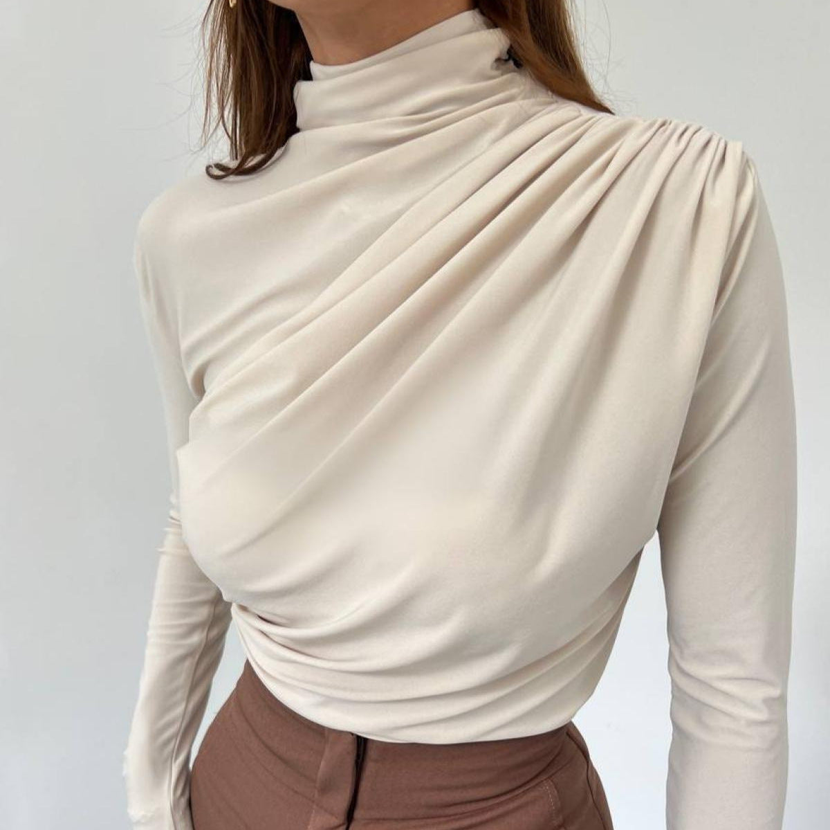 Gedrapeerde Blouse Dames – Longsleeve Met Col