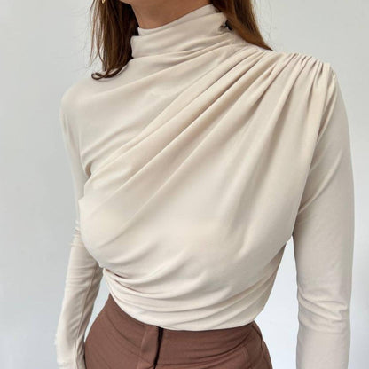 Gedrapeerde Blouse Dames – Longsleeve Met Col