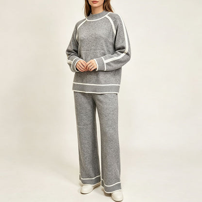 Gebreide Co-ord Set Dames – Tweedelige Outfit Met Trui & Wijde Broek