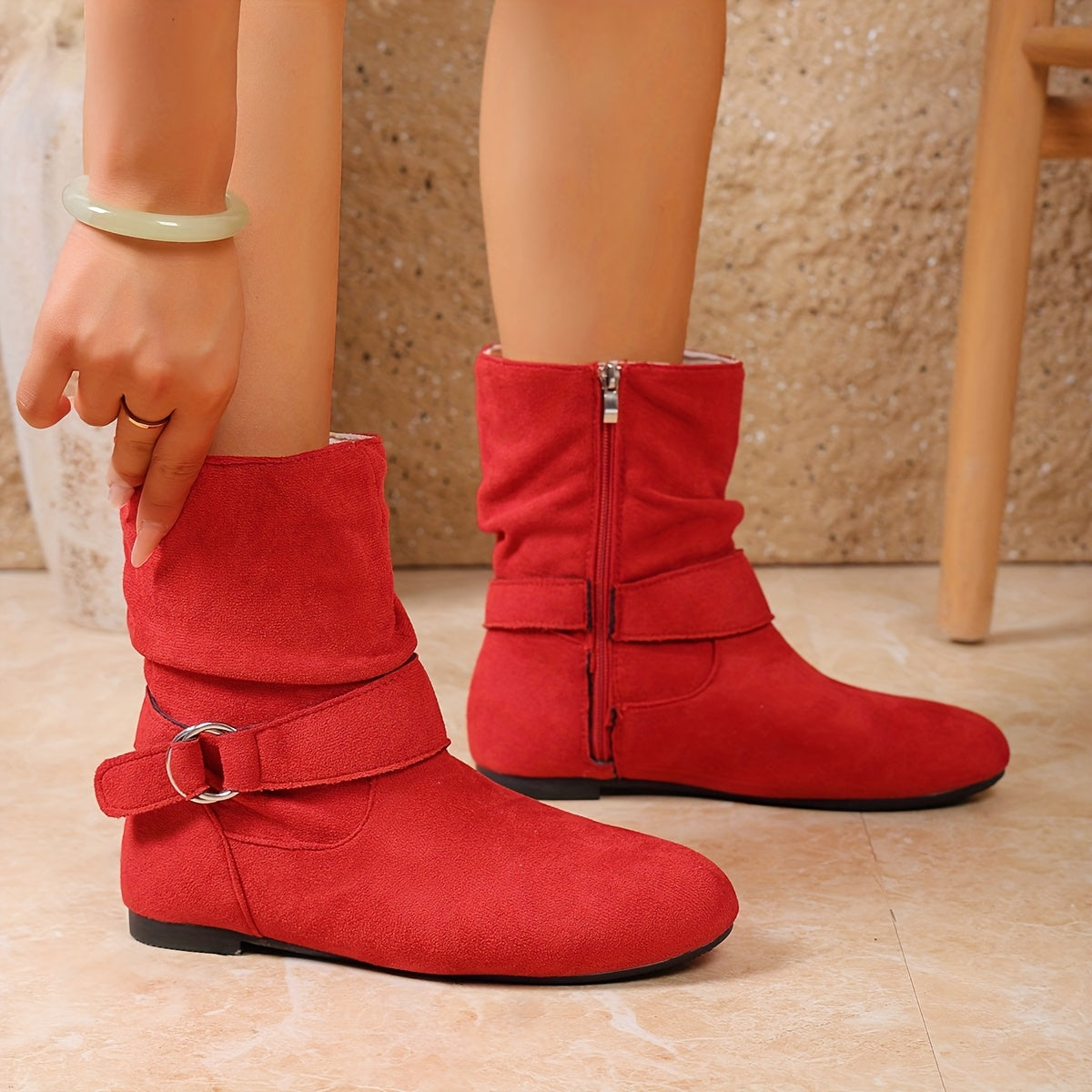 Enkellaarzen Dames – Boots Met Gesp En Plooien