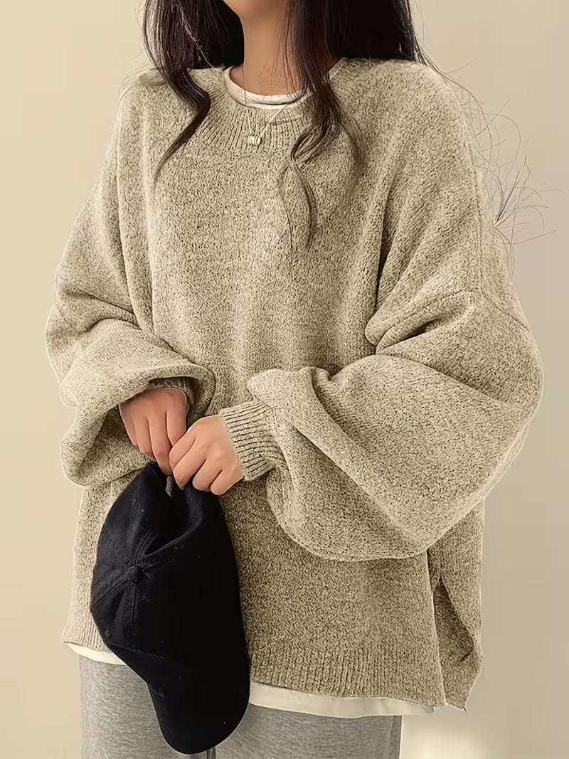 Oversized Gebreide Trui Dames – Grofgebreide Trui Met Ballonmouwen