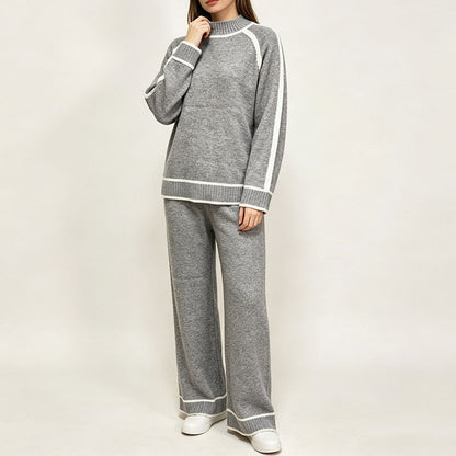 Gebreide Co-ord Set Dames – Tweedelige Outfit Met Trui & Wijde Broek