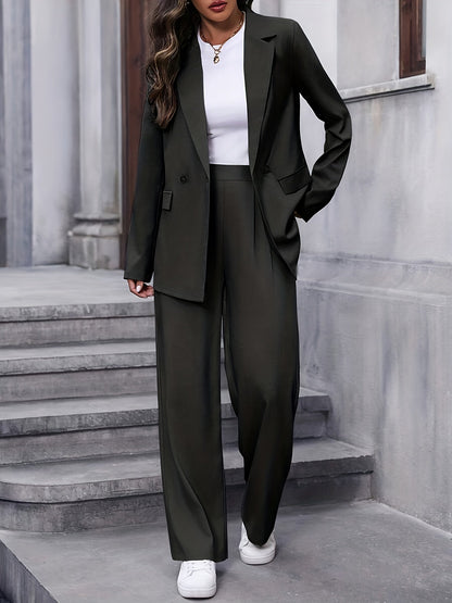 Elegante Dames Blazer Set Met Wijde Pantalon