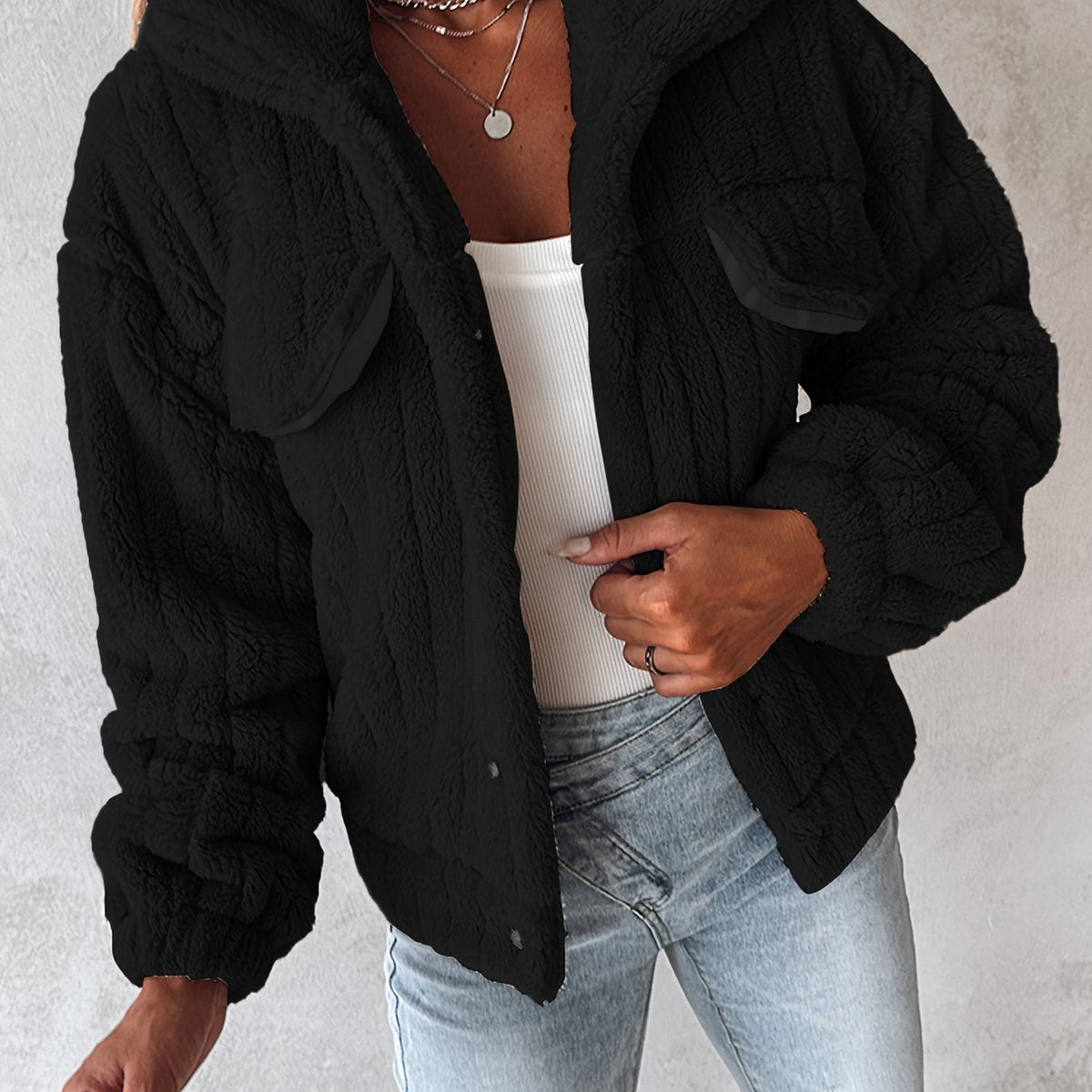 Korte Teddy Jas Dames – Teddy Vest Met Drukknopen