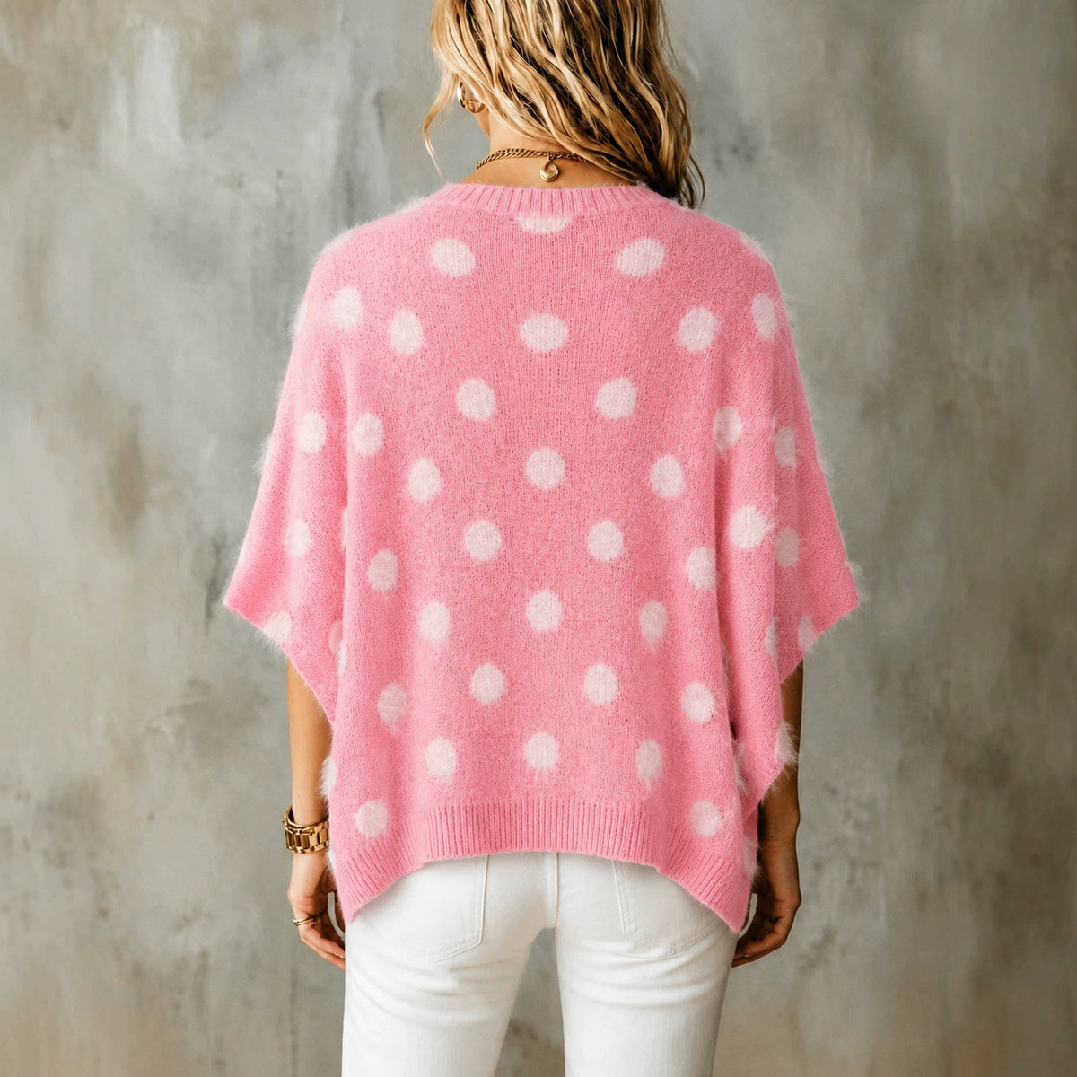 Oversized Trui Dames Met Stippen – Gebreide Sweater Met V-Hals